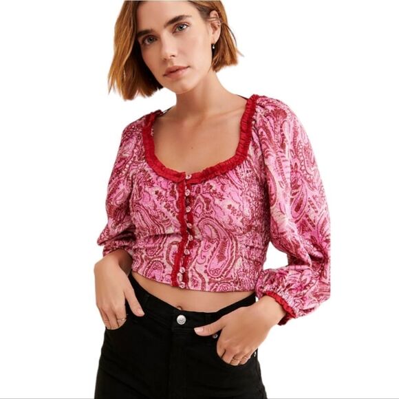 Free People FP Women's Dare Me Velvet Blouse Crop Top Women's Size Medium - Picture 1 of 15